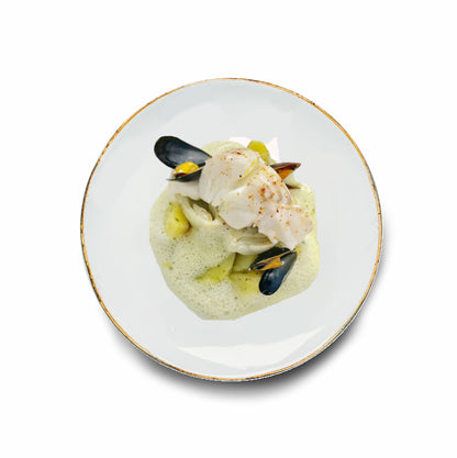 Cod fillet, fennel, mussels and Corsican saffron